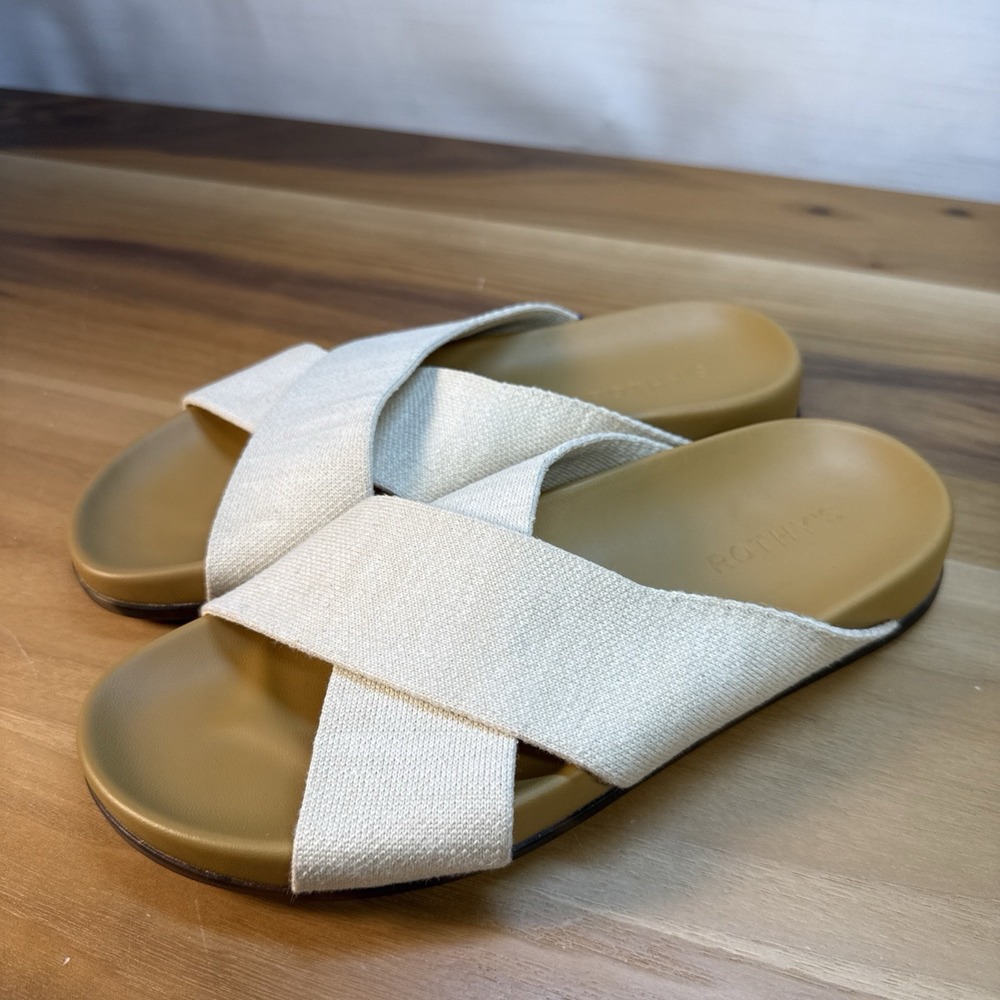 New Rothy's The Weekend Slide Hemp Oat Cream Cross Strap Sandal Size 8